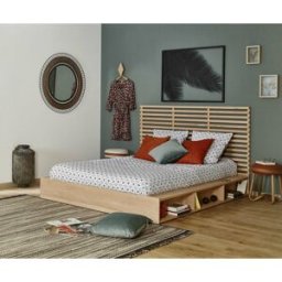 Ma Chambre d'Enfant Lit adulte avec sommier et tête de lit Dune Bois naturel 140x190 cm/Opt:Tête de lit 174 cm