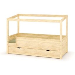 Ma Chambre d'Enfant Lit cabane gigogne enfant Combeebed Bois naturel 90x200 cm Avec caches sommier Sans toit et porte 2 barrières