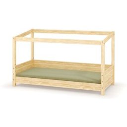Ma Chambre d'Enfant Lit cabane Montessori Combeebed Bois naturel 90x200 cm Barrière de sécurité arrière Sans toit et fenêtre haut