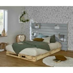 Ma Chambre d'Enfant Lit palette ado avec tête de lit Aro Gris et bois 140x200 cm/Opt:4 tiroirs