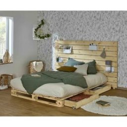 Ma Chambre d'Enfant Lit palette ado avec tête de lit Aro Bois naturel 140x200 cm/Opt:4 tiroirs