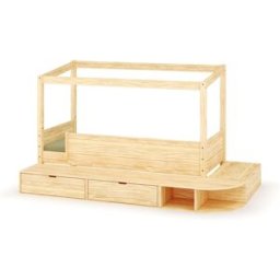 Ma Chambre d'Enfant Lit cabane enfant avec estrade et matelas Combeebed Bois naturel 90x200 cm Sans toit et porte 1 barrière Matelas Airfresh 15 cm