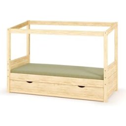 Ma Chambre d'Enfant Lit cabane gigogne enfant et matelas Combeebed Bois naturel 90x200 cm Avec caches sommier Sans toit et porte Sans barrière Matelas Airfresh 15 cm