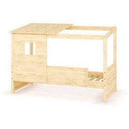 Ma Chambre d'Enfant Lit cabane enfant avec barrière Combeebed Bois naturel 90x200 cm Avec caches sommier Avec toit et porte 1 barrière