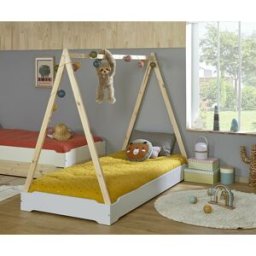 Ma Chambre d'Enfant Lit cabane enfant Happy Gris clair 90x190 cm
