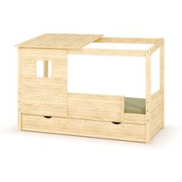 Ma Chambre d'Enfant Lit cabane gigogne enfant et matelas Combeebed Bois naturel 90x200 cm Avec caches sommier Avec toit et porte 1 barrière Matelas Norway 13 cm