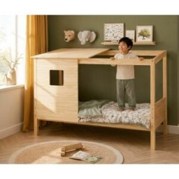Ma Chambre d'Enfant Lit cabane enfant Combeebed Bois naturel 90x200 cm Sans caches sommier Avec toit et porte