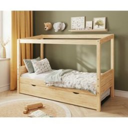 Ma Chambre d'Enfant Lit cabane gigogne enfant et matelas Combeebed Bois naturel 90x200 cm Sans caches sommier Sans toit et porte Sans barrière Matelas Norway 13 cm