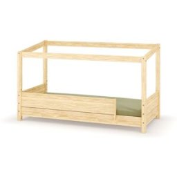 Ma Chambre d'Enfant Lit cabane Montessori Combeebed Bois naturel 90x200 cm Barrière de sécurité avant Sans toit et fenêtre haut