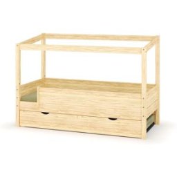 Ma Chambre d'Enfant Lit cabane gigogne enfant et matelas Combeebed Bois naturel 90x200 cm Sans caches sommier Sans toit et porte 2 barrières Matelas Norway 13 cm