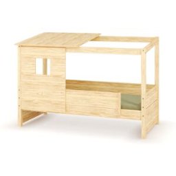 Ma Chambre d'Enfant Lit cabane enfant avec barrière Combeebed Bois naturel 90x200 cm Avec caches sommier Avec toit et porte 2 barrières