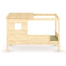Ma Chambre d'Enfant Lit cabane enfant avec barrière et matelas Combeebed Bois naturel 90x200 cm Sans caches sommier Avec toit et porte 1 barrière Matelas Airfresh 15 cm