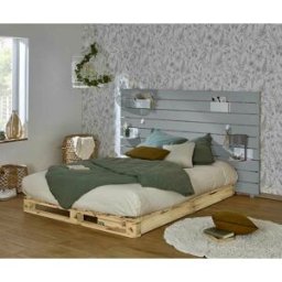 Ma Chambre d'Enfant Lit palette adulte avec tête de lit Aro Gris et bois 160x200 cm/Opt:2 tiroirs