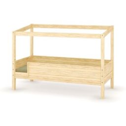 Ma Chambre d'Enfant Lit cabane enfant avec barrière et matelas Combeebed Bois naturel 90x200 cm Sans caches sommier Sans toit et porte 2 barrières Matelas Airfresh 15 cm