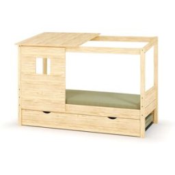 Ma Chambre d'Enfant Lit cabane gigogne enfant et matelas Combeebed Bois naturel 90x200 cm Sans caches sommier Avec toit et porte Sans barrière Matelas Norway 13 cm