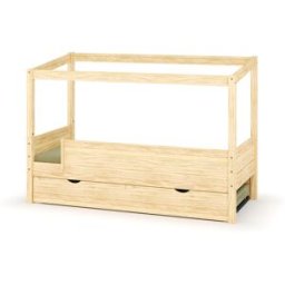 Ma Chambre d'Enfant Lit cabane gigogne enfant et matelas Combeebed Bois naturel 90x200 cm Sans caches sommier Sans toit et porte 1 barrière Matelas Airfresh 15 cm