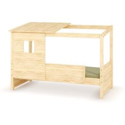Ma Chambre d'Enfant Lit cabane enfant avec barrière et matelas Combeebed Bois naturel 90x200 cm Avec caches sommier Avec toit et porte 1 barrière Matelas Airfresh 15 cm