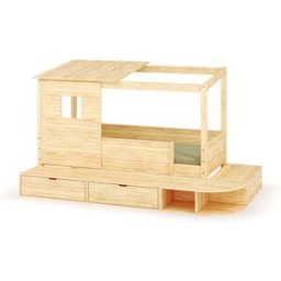 Ma Chambre d'Enfant Lit cabane enfant avec estrade et matelas Combeebed Bois naturel 90x200 cm Avec toit et porte 2 barrières Matelas Norway 13 cm