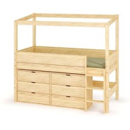 Ma Chambre d'Enfant Lit cabane mi-hauteur avec rangement et matelas Combeebed Bois naturel 90x200 cm Echelle grand côté Structure cabane uniquement 2 commodes Matelas Norway 13 cm