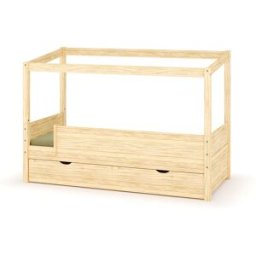 Ma Chambre d'Enfant Lit cabane gigogne enfant et matelas Combeebed Bois naturel 90x200 cm Avec caches sommier Sans toit et porte 1 barrière Matelas Airfresh 15 cm