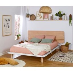 Ma Chambre d'Enfant Lit ado avec sommier Hoha et tête de lit Eon Blanc et bois 120x200 cm