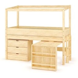 Ma Chambre d'Enfant Lit cabane mi-hauteur avec bureau et matelas Combeebed Bois naturel 90x200 cm Echelle petit côté Structure cabane uniquement 1 commode Matelas Airfresh 15 cm