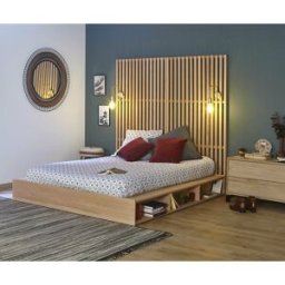 Ma Chambre d'Enfant Lit adulte avec sommier et tête de lit haute Dune Bois naturel 160x200 cm
