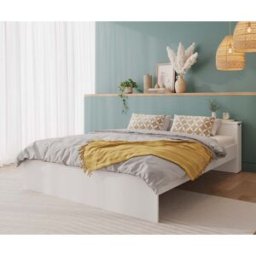 Ma Chambre d'Enfant Lit ado avec sommier et tête de lit rétractable Niston Blanc 140x200 cm/Opt:Sans rangement