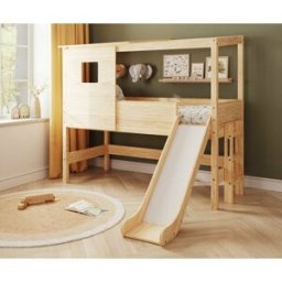 Ma Chambre d'Enfant Lit cabane mi-hauteur avec toboggan et matelas Combeebed Bois naturel 90x200 cm Toboggan uniquement Matelas Norway 13 cm