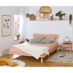 Ma Chambre d'Enfant Lit adulte avec sommier Hoha et tête de lit Wika Bois naturel 140x200 cm