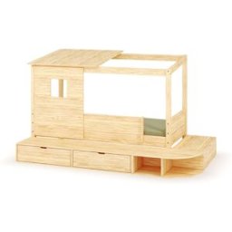 Ma Chambre d'Enfant Lit cabane enfant avec estrade et matelas Combeebed Bois naturel 90x200 cm Avec toit et porte 1 barrière Matelas Norway 13 cm