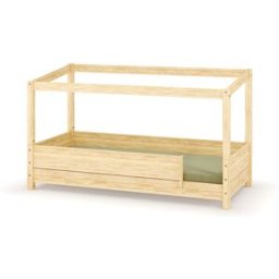 Ma Chambre d'Enfant Lit cabane Montessori Combeebed Bois naturel 90x200 cm Barrières de sécurité avant et arrière Sans toit et fenêtre haut