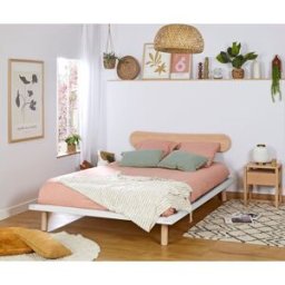Ma Chambre d'Enfant Lit ado avec sommier Hoha et tête de lit Wika Blanc et bois 120x200 cm