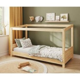 Ma Chambre d'Enfant Lit cabane Montessori Combeebed Bois naturel 90x200 cm Sans barrière de sécurité Sans toit et fenêtre haut