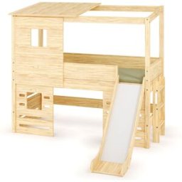 Ma Chambre d'Enfant Lit cabane mi-hauteur avec toboggan et matelas Combeebed Bois naturel 90x200 cm Fenêtre bas Matelas Norway 13 cm