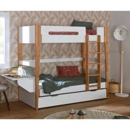 Ma Chambre d'Enfant Lit superposé ado modulable Tallinn Blanc et bois 90x190 cm
