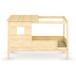 Ma Chambre d'Enfant Lit cabane enfant avec barrière et matelas Combeebed Bois naturel 90x200 cm Sans caches sommier Avec toit et porte 2 barrières Matelas Airfresh 15 cm