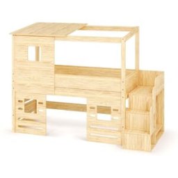 Ma Chambre d'Enfant Lit cabane mi-hauteur avec escalier et matelas Combeebed Bois naturel 90x200 cm Fenêtre bas Matelas Norway 13 cm