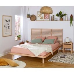 Ma Chambre d'Enfant Lit adulte avec sommier Hoha et tête de lit Elvy Bois naturel 140x200 cm