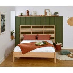 Ma Chambre d'Enfant Lit ado avec sommier Magdae et tête de lit Elvy Bois naturel 160x200 cm