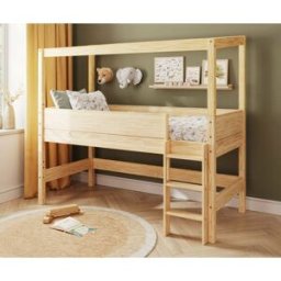 Ma Chambre d'Enfant Lit cabane mi-hauteur Combeebed Bois naturel 90x200 cm Echelle grand côté Structure cabane uniquement