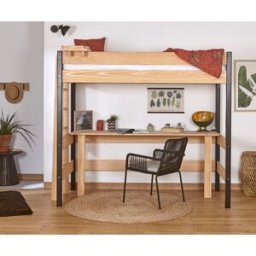 Ma Chambre d'Enfant Lit mezzanine enfant avec bureau Caly Noir et bois 90x190 cm