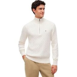 Tommy Hilfiger Pull à Demi-zip Classic Cable Ivory Petal / Carbon Navy 3XL Homme