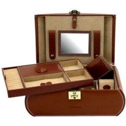 Fantasia Coffret à bijoux marron en cuir de vachette forme arrondie