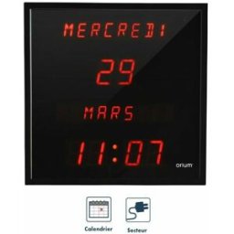 Orium Horloge murale digitale affichage rouge en français date et heure