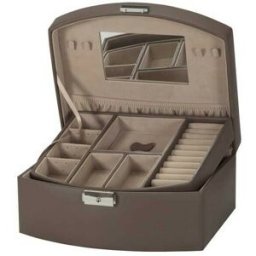 AUTRE Coffret à bijoux en cuir gris façade arrondie