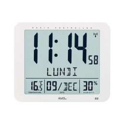 AMS Horloge murale digitale radio-pilotée affichage complet du jour Couleur : Blanc
