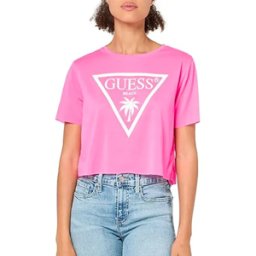 T shirt Guess Triangle Crop Femme Rose XS