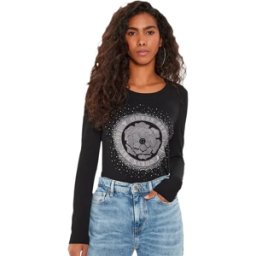 T shirt Guess Strass 4G Femme Noir S