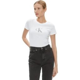 T shirt Calvin Klein Monogramme Femme Blanc S
